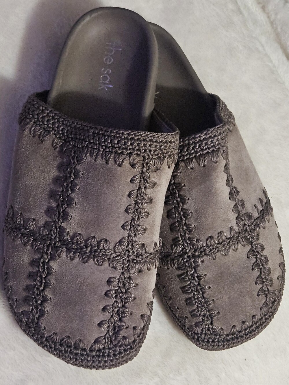 The Sak Bolinas Mushroom Suede Clogs Slip-On Mules with Crochet Stitching Size 8 - Picture 4 of 8